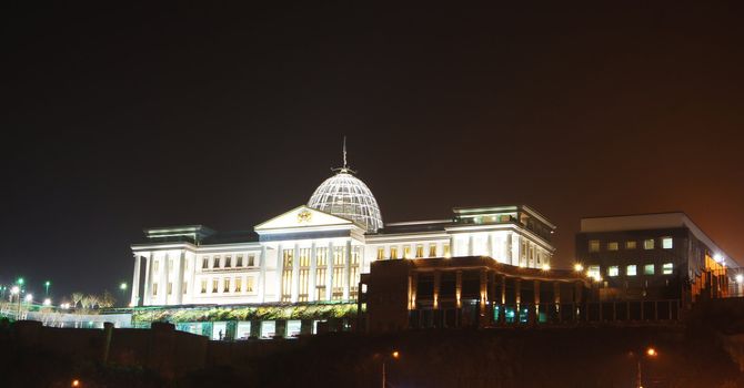 Night view of Tbilisi Old town with ancient churches, castle and president palace