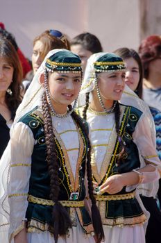 TBILISI, GEORGIA - OCTOBER 9: Participants of Georgian Folk Autumn Festival - Tbilisoba, in adjarian traditional costume dancing Ajaruli dance, October 9, 2011 in Tbilisi, Georgia.