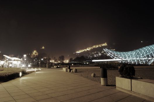 Night view of Tbilisi Old town with ancient churches, castle and president palace