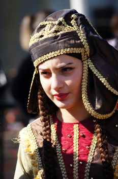 TBILISI, GEORGIA - OCTOBER 9: Participants of Georgian Folk Autumn Festival - Tbilisoba, in adjarian traditional costume dancing Ajaruli dance, October 9, 2011 in Tbilisi, Georgia.