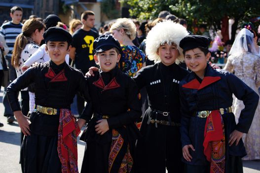 TBILISI, GEORGIA - OCTOBER 9: Participants of Georgian Folk Autumn Festival - Tbilisoba, in adjarian traditional costume dancing Ajaruli dance, October 9, 2011 in Tbilisi, Georgia.