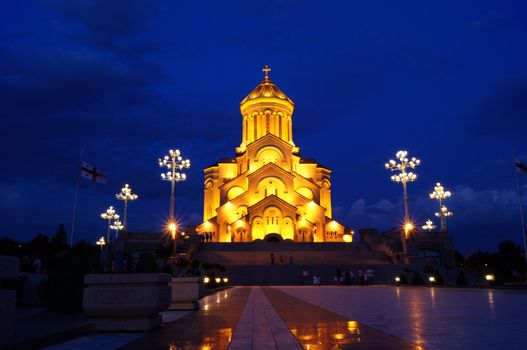 Night view of Tbilisi Old town with ancient churches, castle and president palace