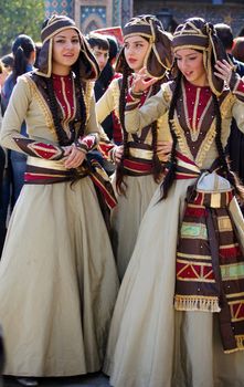 TBILISI, GEORGIA - OCTOBER 9: Participants of Georgian Folk Autumn Festival - Tbilisoba, in adjarian traditional costume dancing Ajaruli dance, October 9, 2011 in Tbilisi, Georgia.