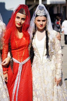 TBILISI, GEORGIA - OCTOBER 9: Participants of Georgian Folk Autumn Festival - Tbilisoba, in adjarian traditional costume dancing Ajaruli dance, October 9, 2011 in Tbilisi, Georgia.