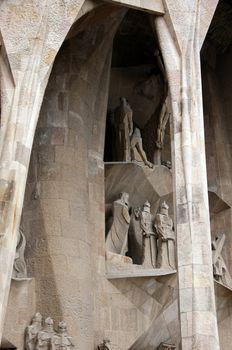 Facade of Sagrada Familia in Barcelona, Spain     