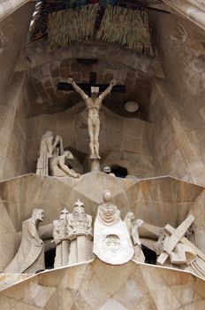 Facade of Sagrada Familia cathedral in Barcelona, Spain      