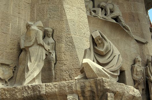 Facade of Sagrada Familia cathedral in Barcelona, Spain