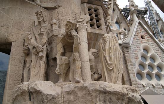 Facade of Sagrada Familia cathedral in Barcelona, Spain       