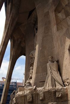 Facade of Sagrada Familia cathedral in Barcelona, Spain   