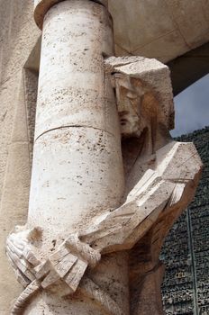 Facade of Sagrada Familia cathedral in Barcelona, Spain      