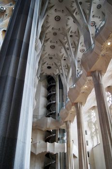 Interior of Sagrada Familia cathedral in Barcelona, Spain     