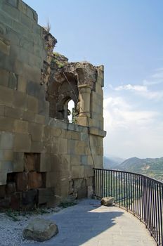 Exterior of ruins of Jvari, which is a Georgian Orthodox monastery of the 6th century near Mtskheta (World Heritage site) - the most famous symbol of georgiam christianity