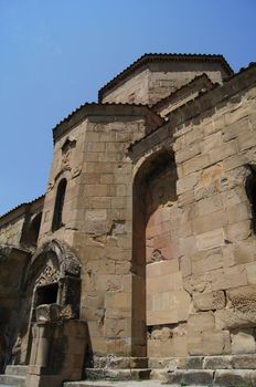 Exterior of ruins of Jvari, which is a Georgian Orthodox monastery of the 6th century near Mtskheta (World Heritage site) - the most famous symbol of georgiam christianity