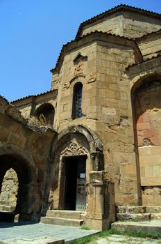 Exterior of ruins of Jvari, which is a Georgian Orthodox monastery of the 6th century near Mtskheta (World Heritage site) - the most famous symbol of georgiam christianity