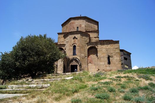 Exterior of ruins of Jvari, which is a Georgian Orthodox monastery of the 6th century near Mtskheta (World Heritage site) - the most famous symbol of georgiam christianity