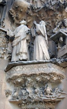 Facade of Sagrada Familia cathedral in Barcelona, Spain          