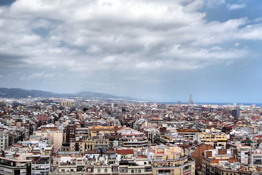 Panoramic view to Barcelona city from Sagrada Familia, Spain