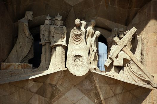 Details of facade of Sagrada Familia Cathedral in Barcelona, Spain     