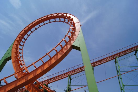 Double Loop on a Roller Coaster with train just passing