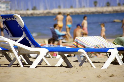 Beach white and blue bench