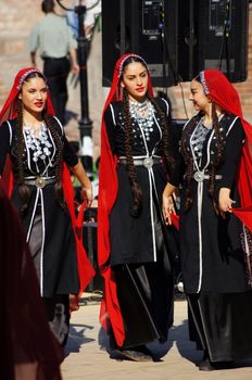 TBILISI, GEORGIA - OCTOBER 9: Participants of Georgian Folk Autumn Festival - Tbilisoba, in adjarian traditional costume dancing Ajaruli dance, October 9, 2011 in Tbilisi, Georgia.