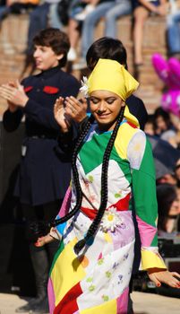 TBILISI, GEORGIA - OCTOBER 9: Participants of Georgian Folk Autumn Festival - Tbilisoba, in adjarian traditional costume dancing Ajaruli dance, October 9, 2011 in Tbilisi, Georgia.