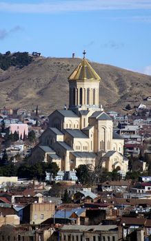 Facade of St. Trinity cathedral in Tbilisi, Georgia             