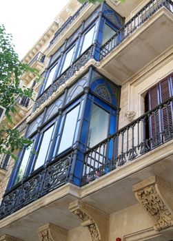 View of Barcelona, Spain. Passeig de Grasia and La Rambla. Houses built in the XVIII century