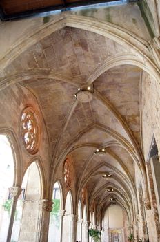 arches in interior of a gothic church in Barcelona, Spain