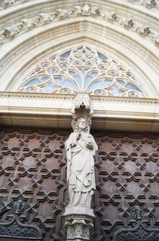 Facade of gothic cathedral Santa Maria del mar in Barcelona, Spain