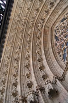 Details of facade of main Cathedral of Barcelona in Old Town