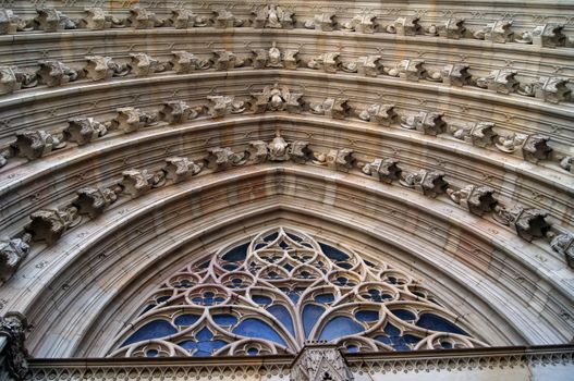 Details of facade of main Cathedral of Barcelona in Old Town