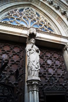 Facade of gothic cathedral Santa Maria del mar in Barcelona, Spain