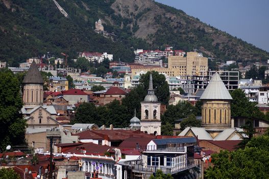 Churches and domes of Tbilisi, view to historical part of the capital of Republic of Georgia