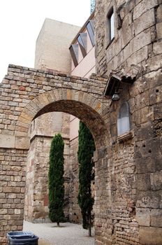 Barcelona: medieval Palau Reial (Royal Palace in catalan) at Placa del Rei (Kings Square), in the heart of Barri Gotic (gothic quarter)