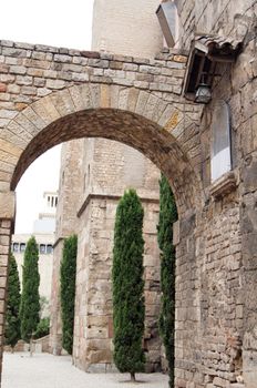 Barcelona: medieval Palau Reial (Royal Palace in catalan) at Placa del Rei (Kings Square), in the heart of Barri Gotic (gothic quarter)