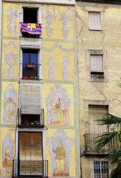 View of Barcelona, Spain. Passeig de Grasia and La Rambla. Houses built in the XVIII century