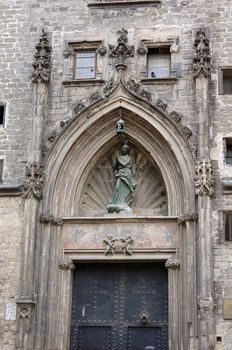 Facade of gothic cathedral Santa Maria del mar in Barcelona, Spain