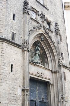 Facade of gothic cathedral Santa Maria del mar in Barcelona, Spain