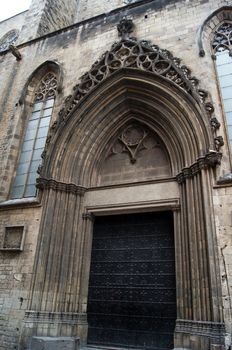 Facade of gothic cathedral Santa Maria del mar in Barcelona, Spain