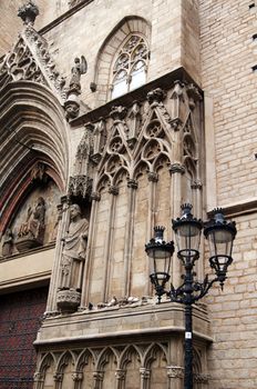 Facade of gothic cathedral Santa Maria del mar in Barcelona, Spain