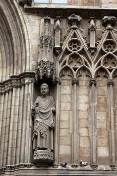 Facade of gothic cathedral Santa Maria del mar in Barcelona, Spain