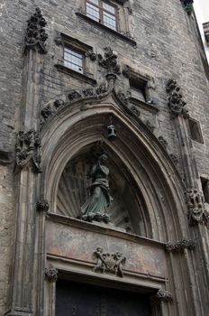 Facade of gothic cathedral Santa Maria del mar in Barcelona, Spain