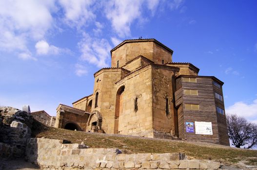 Exterior of ruins of Jvari, which is a Georgian Orthodox monastery of the 6th century near Mtskheta (World Heritage site) - the most famous symbol of georgiam christianity