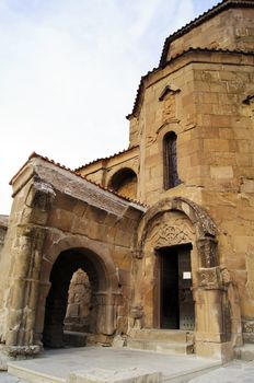 Exterior of ruins of Jvari, which is a Georgian Orthodox monastery of the 6th century near Mtskheta (World Heritage site) - the most famous symbol of georgiam christianity