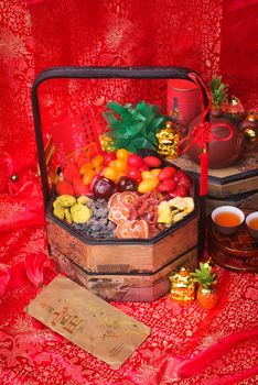 Dried fruits with chinese new year background