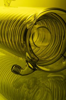 chemical glassware with reflection on background