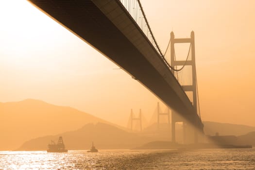 bridge in sunset , under view