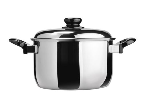 Stainless steel cooking pot isolated on white