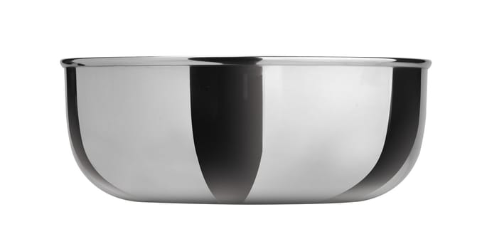 Bowl from stainless steel on white background